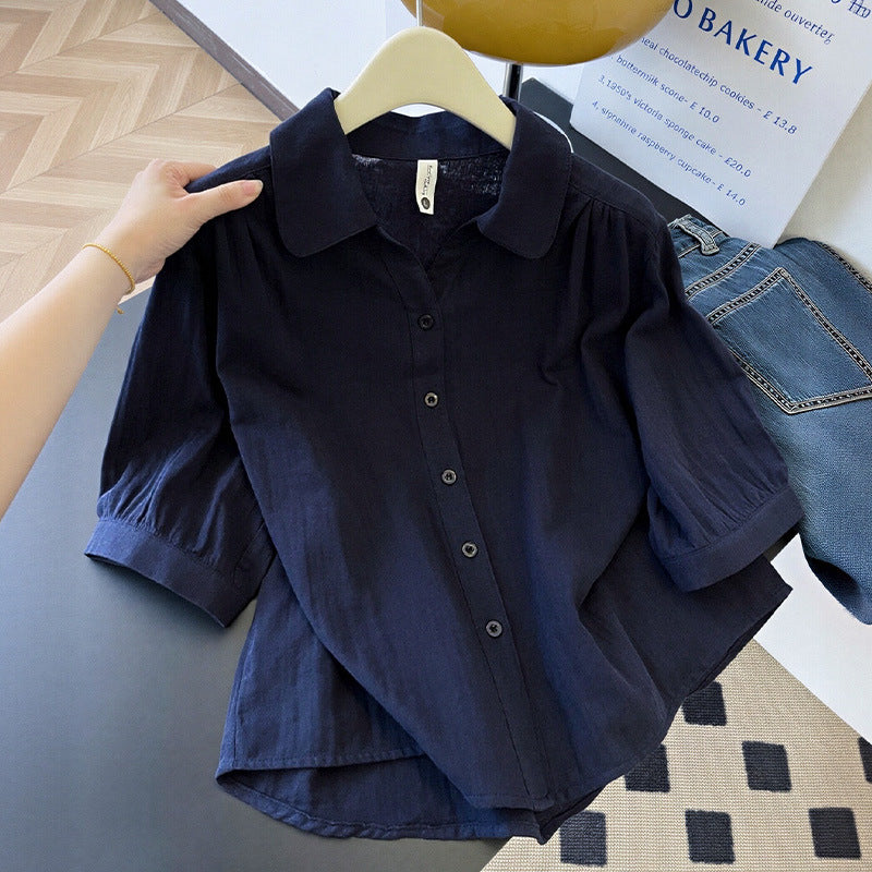 Women's Pure Cotton Double-Layer Gauze Half-Sleeve Casual Shirt
