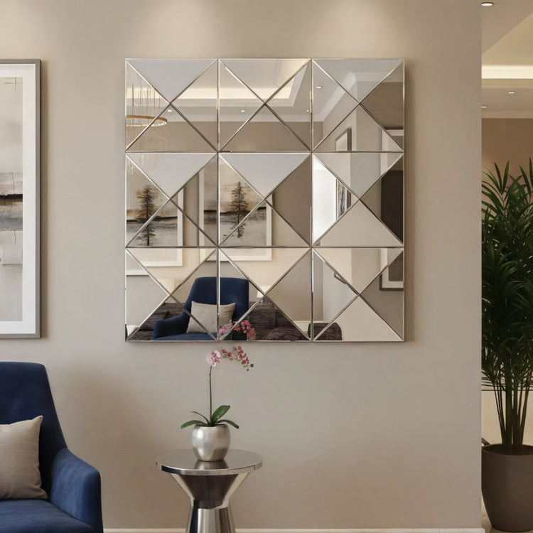 Frameless square wall mirror full view