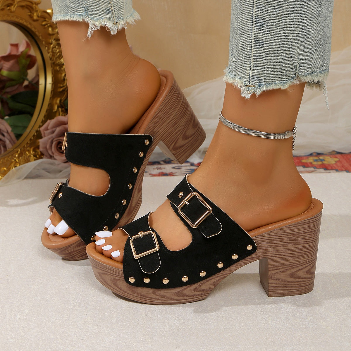 Womens Pointed Toe Thick Heel Lace Up Ankle Boots