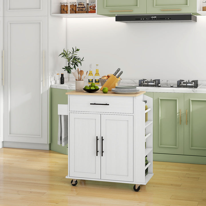 Kitchen island on wheels built in outlets detail
