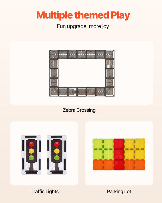 Magnetic road tile pieces: zebra crossing, traffic lights and parking lot