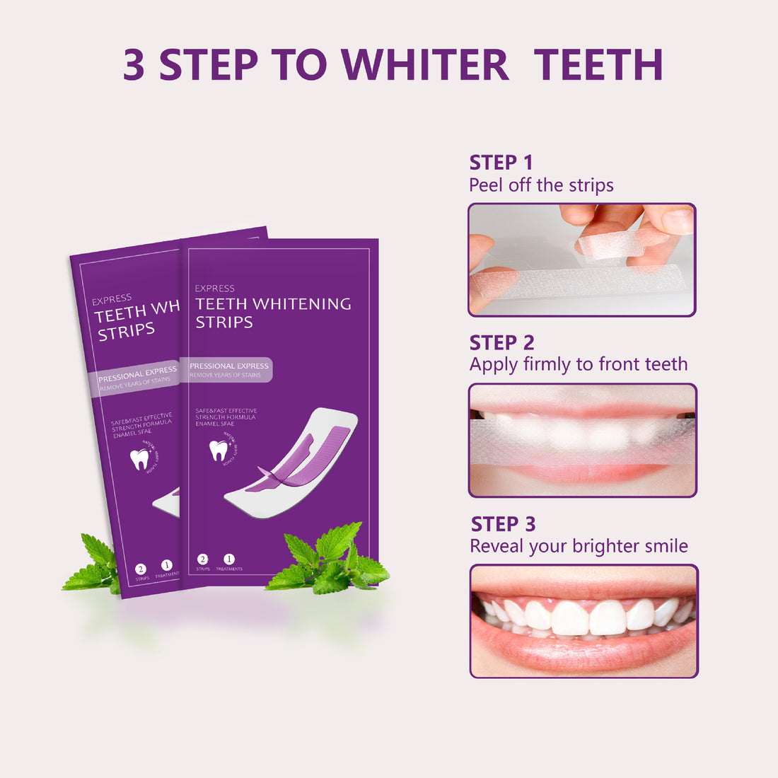 14 Pairs Purple PAP Teeth Whitening Strips Peroxide Gel Kit