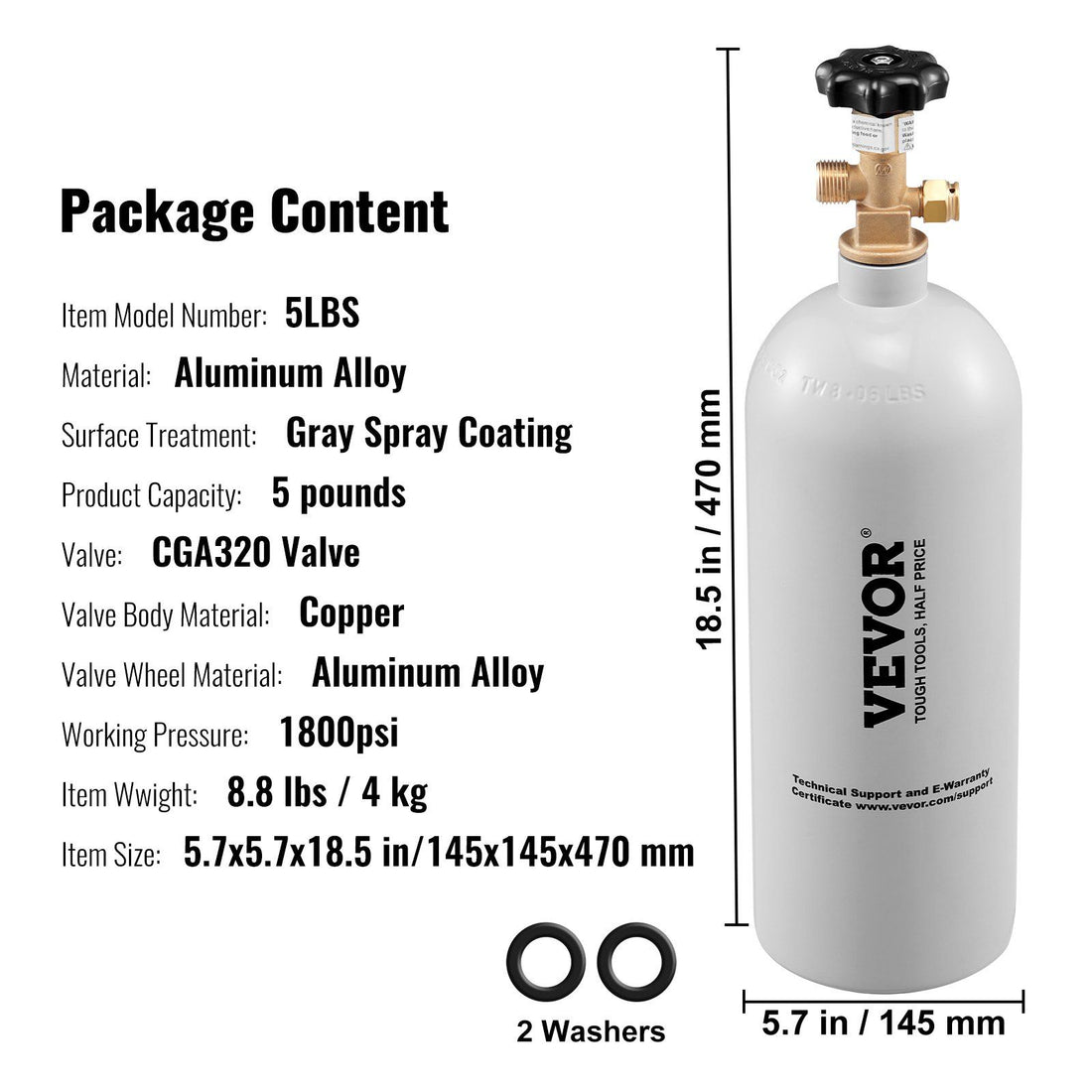 5lb Aluminum CO2 Gas Tank detail view 7