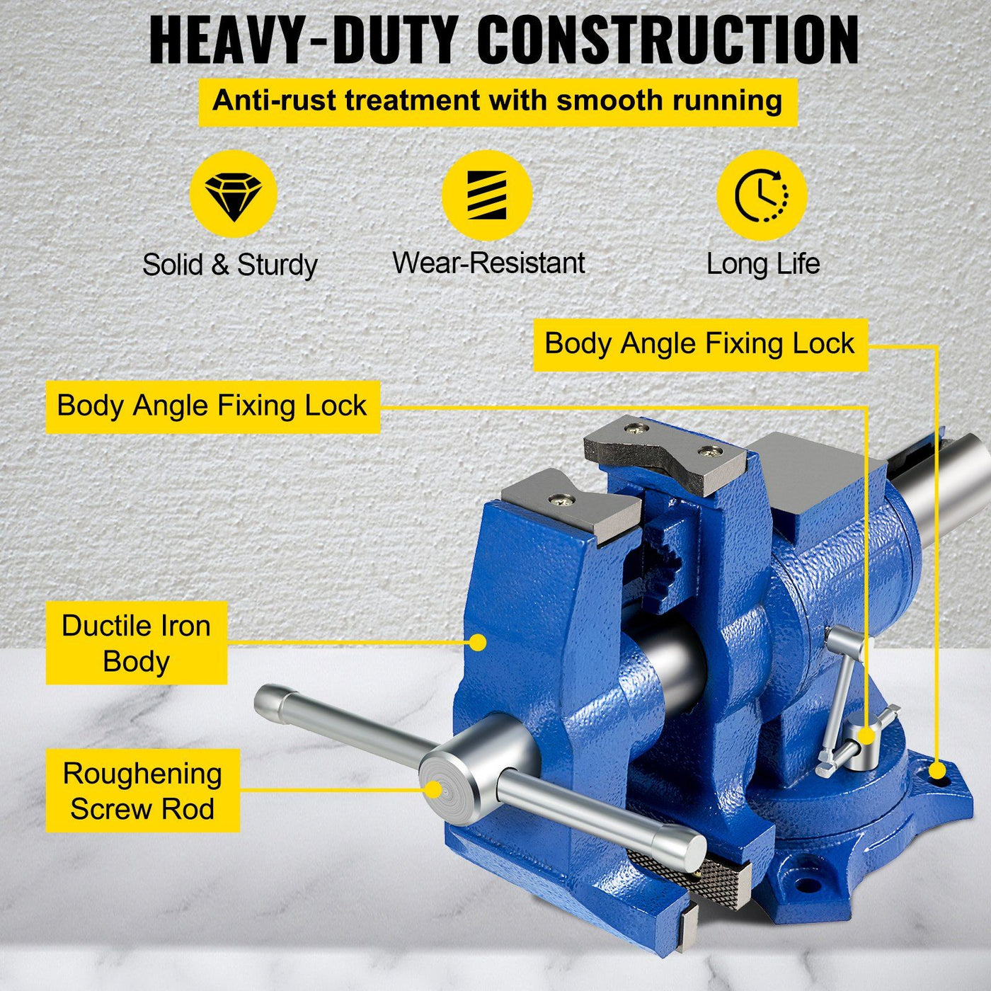 Arbasa 6-Inch Heavy Duty Bench Vise component layout