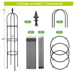 6.2 ft tall black garden obelisk trellis supporting climbing plants in flower bed - side view