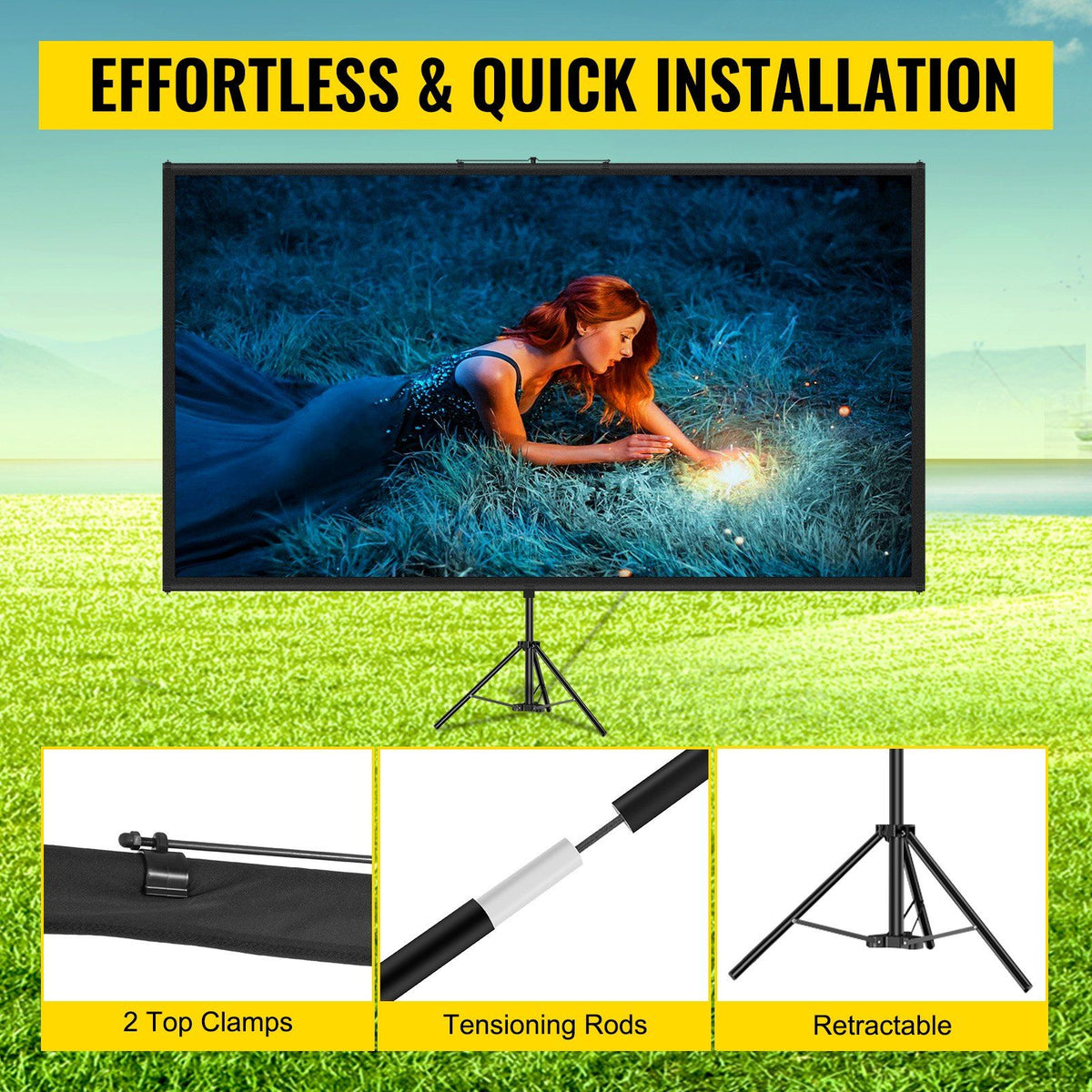 60-inch tripod projector screen close-up detail