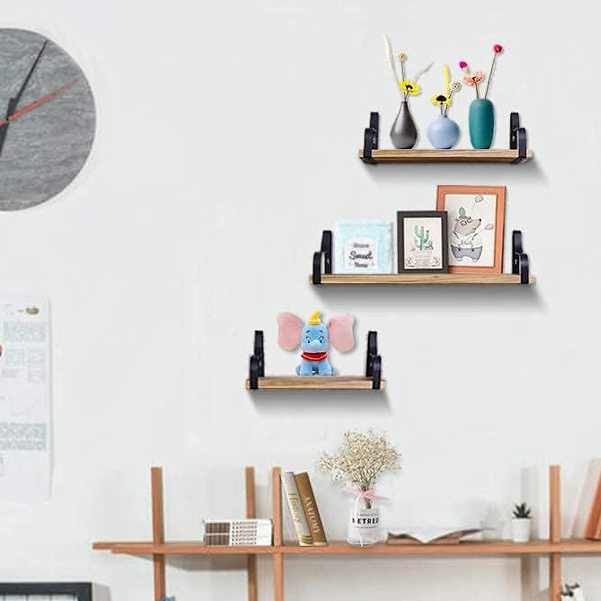 3 Piece Rustic Wood Floating Shelves