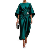 Womens Elegant Beaded Floral Satin Designer Dress