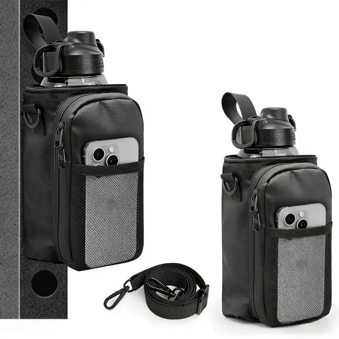 Magnetic Single-Shoulder Sports Gym Bag Water Bottle Holder Phone Pouch