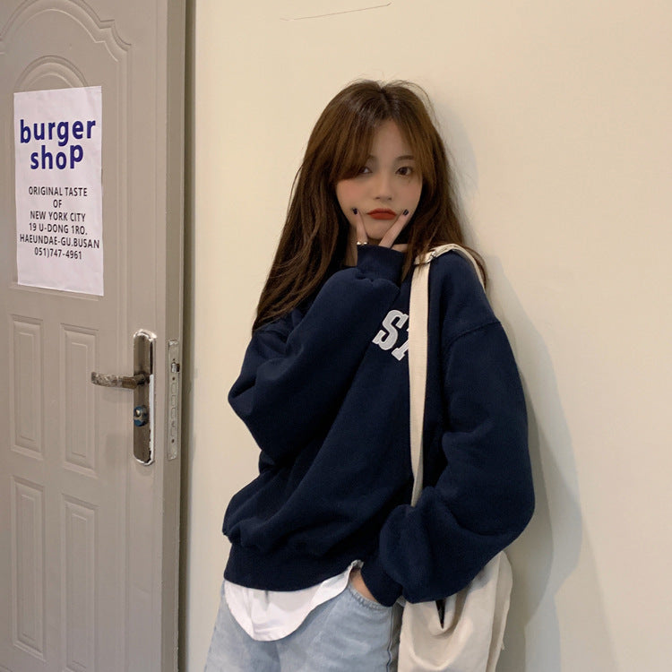 Women's Embroidered Letter Crewneck Long Sleeve Sweatshirt