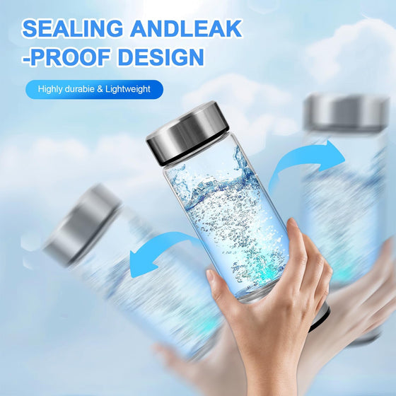 Hand tilting the glass bottle to show a sealed leak-proof design