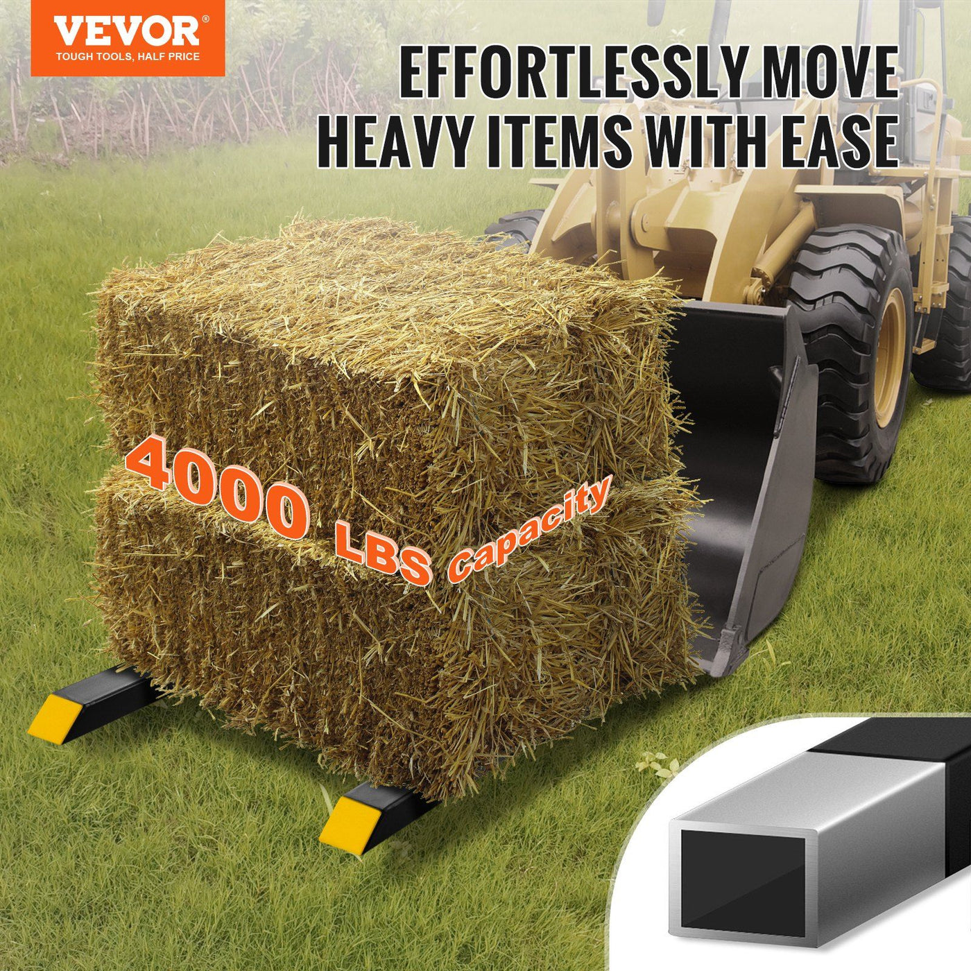60 in heavy duty clamp-on pallet forks on a tractor bucket