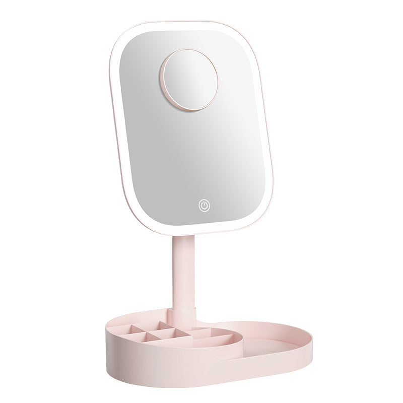 Three-Color Lighting Foldable Makeup Mirror with 5X Magnification Detachable Lens