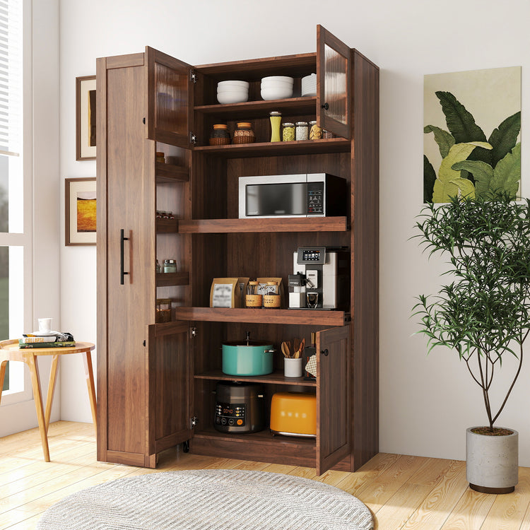 4-door kitchen pantry cabinet styled in a farmhouse kitchen