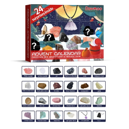 Mineral advent calendar box and picture key of the 24 rock and crystal surprises