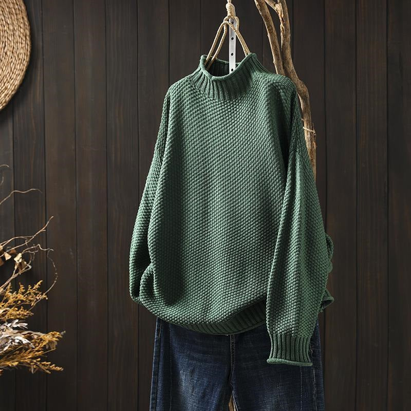 Women's vintage half-high collar embroidered knit pullover sweater, photo 3