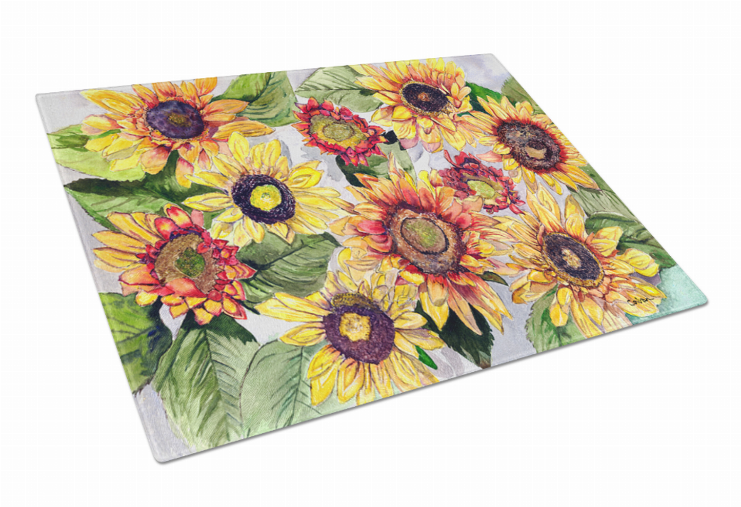 Flower Art Tempered Glass Cutting Board, Large 12 x 15