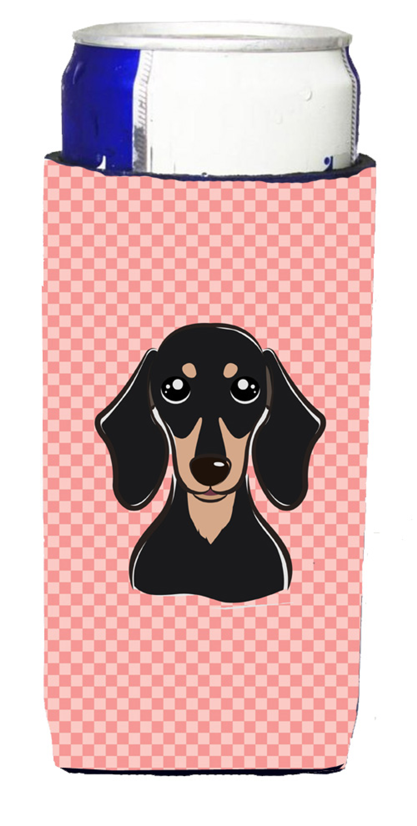 Checkerboard Dog Design Slim Can Cooler Sleeve