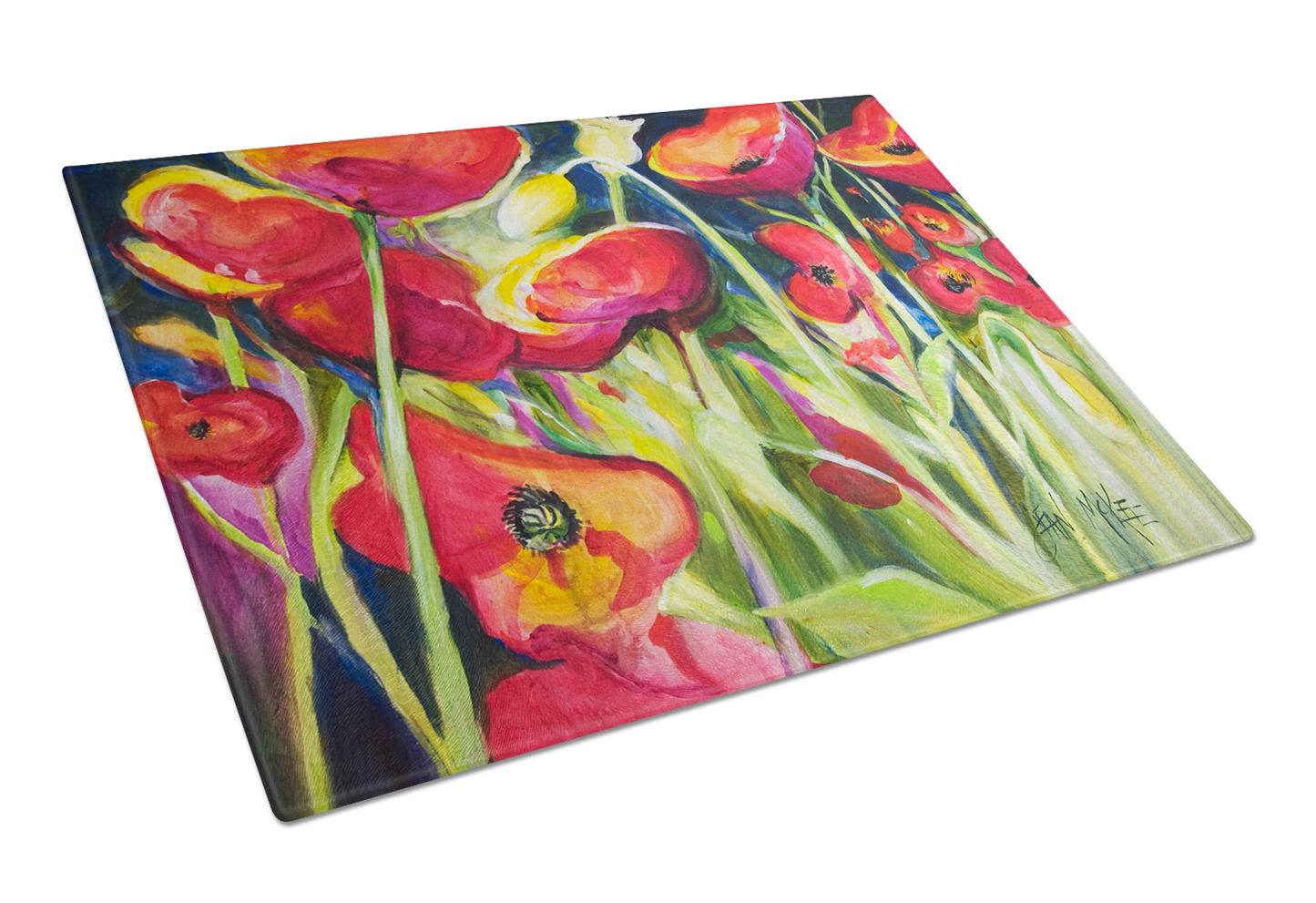 Flower Art Tempered Glass Cutting Board, Large 12 x 15