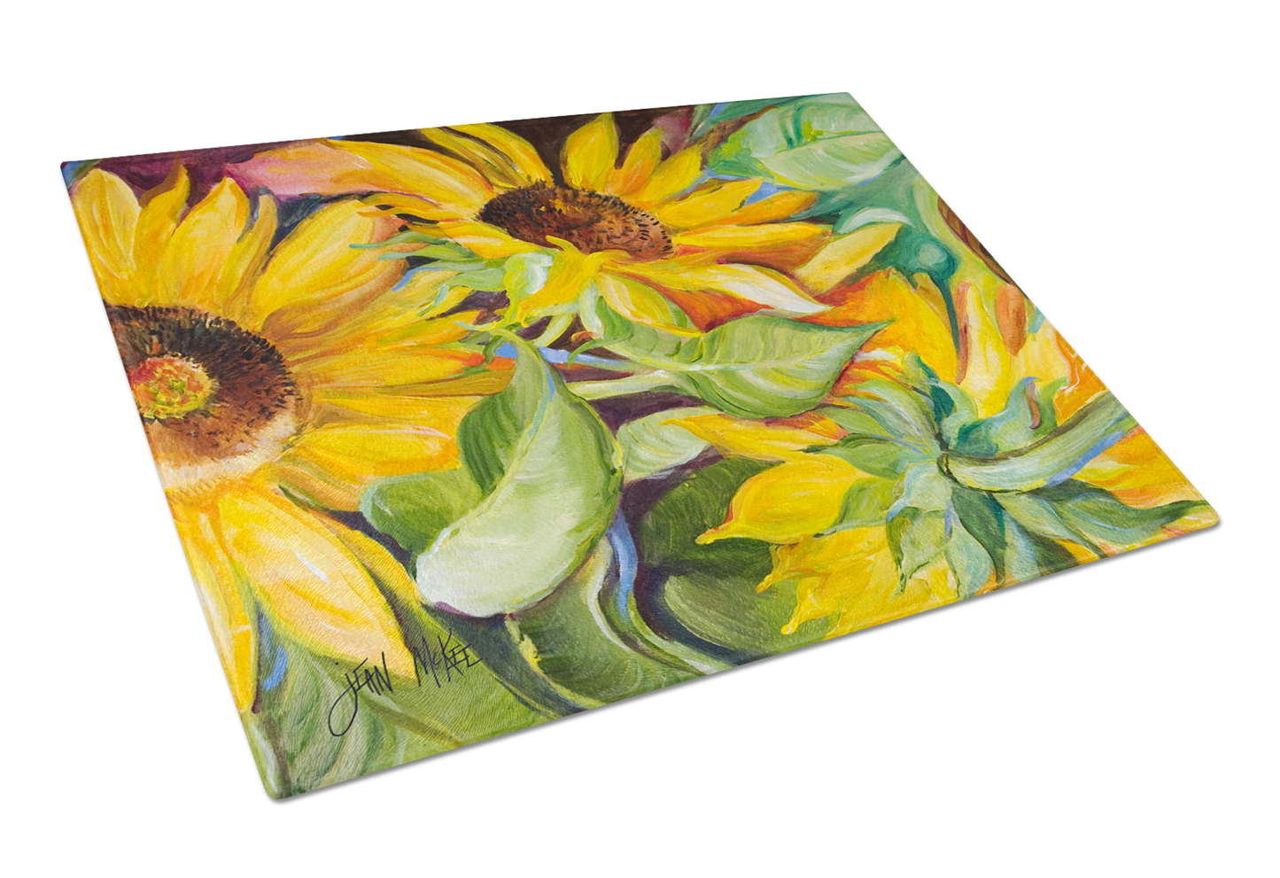Flower Art Tempered Glass Cutting Board, Large 12 x 15