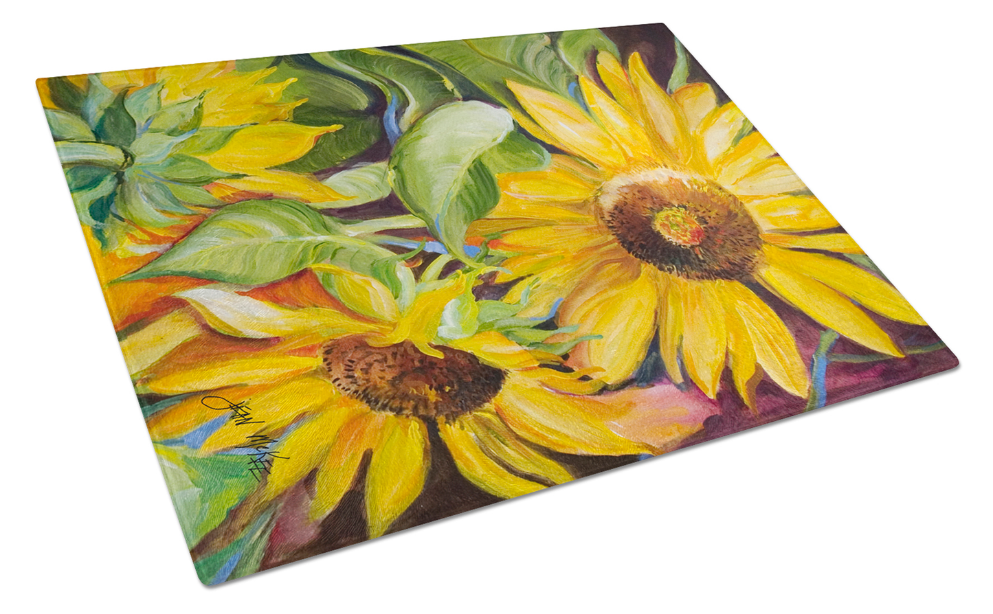 Flower Art Tempered Glass Cutting Board, Large 12 x 15