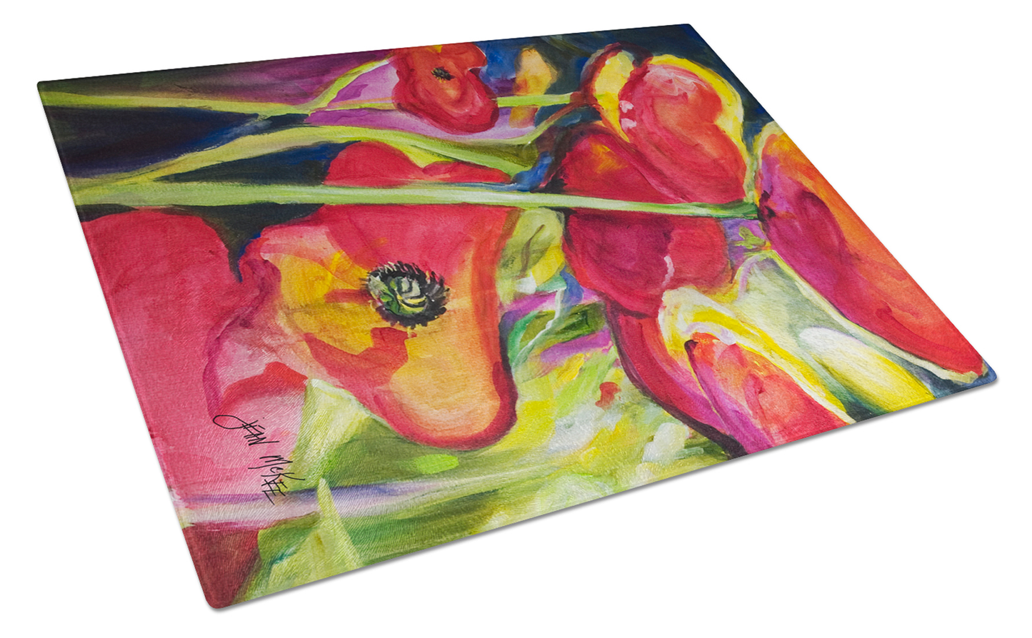 Flower Art Tempered Glass Cutting Board, Large 12 x 15