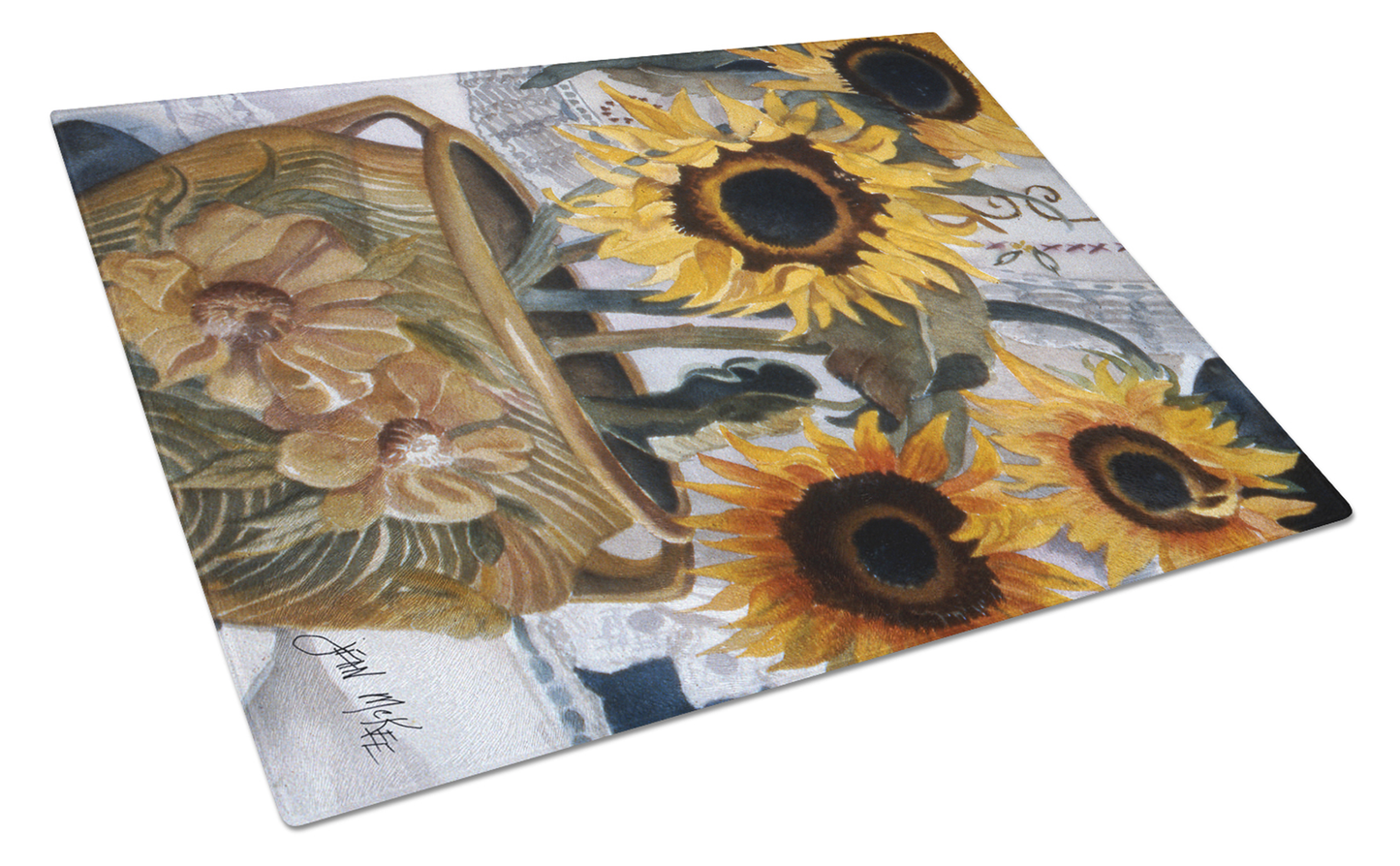 Flower Art Tempered Glass Cutting Board, Large 12 x 15