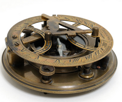 Brass Sundial Compass in Wooden Box (Large)