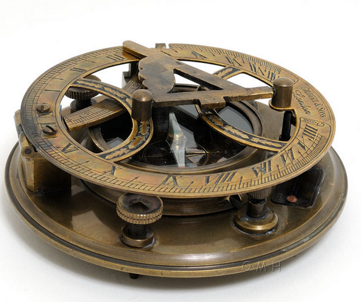 Brass Sundial Compass in Wooden Box (Large)