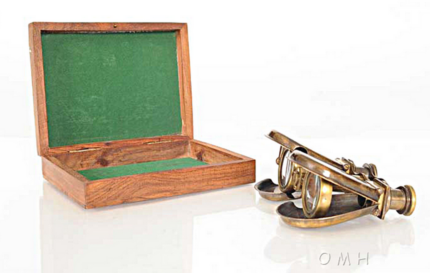 Collapsible Brass Binocular Telescope with Wooden Box