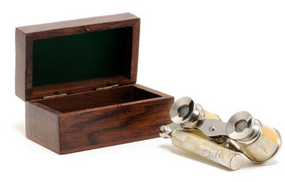 Opera Theater Binocular Glasses with Mother of Pearl in Wooden Box