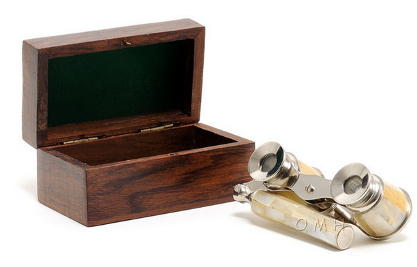 Opera Theater Binocular Glasses with Mother of Pearl in Wooden Box