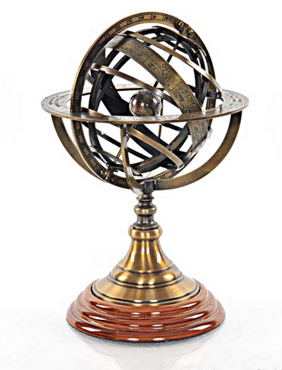 European Armillary Sphere on Wooden Base
