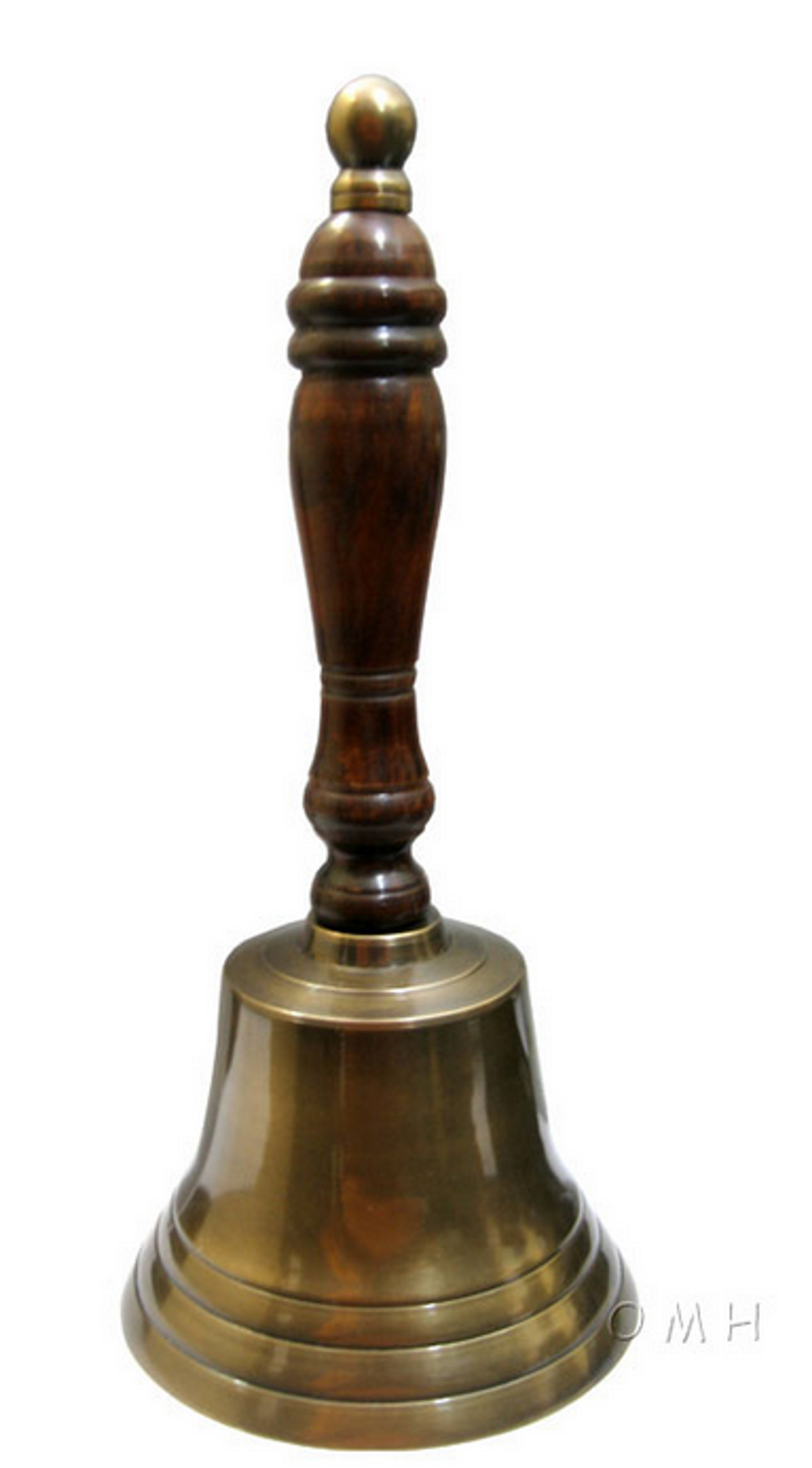 Brass Cruise Line Hand Bell with Wooden Handle, 8 inches