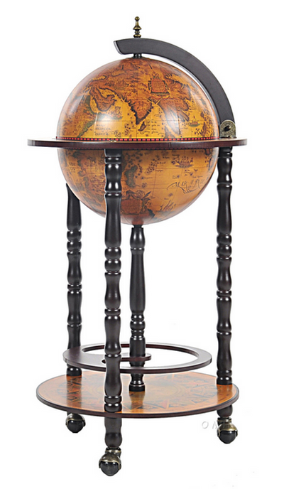 Nautical Globe Hidden Bar Cabinet - Red 4-Leg Stand