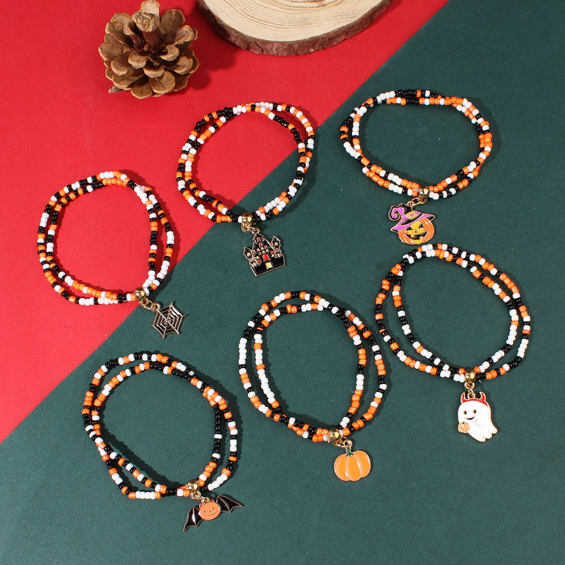 Halloween pumpkin bat ghost mithing bracelet