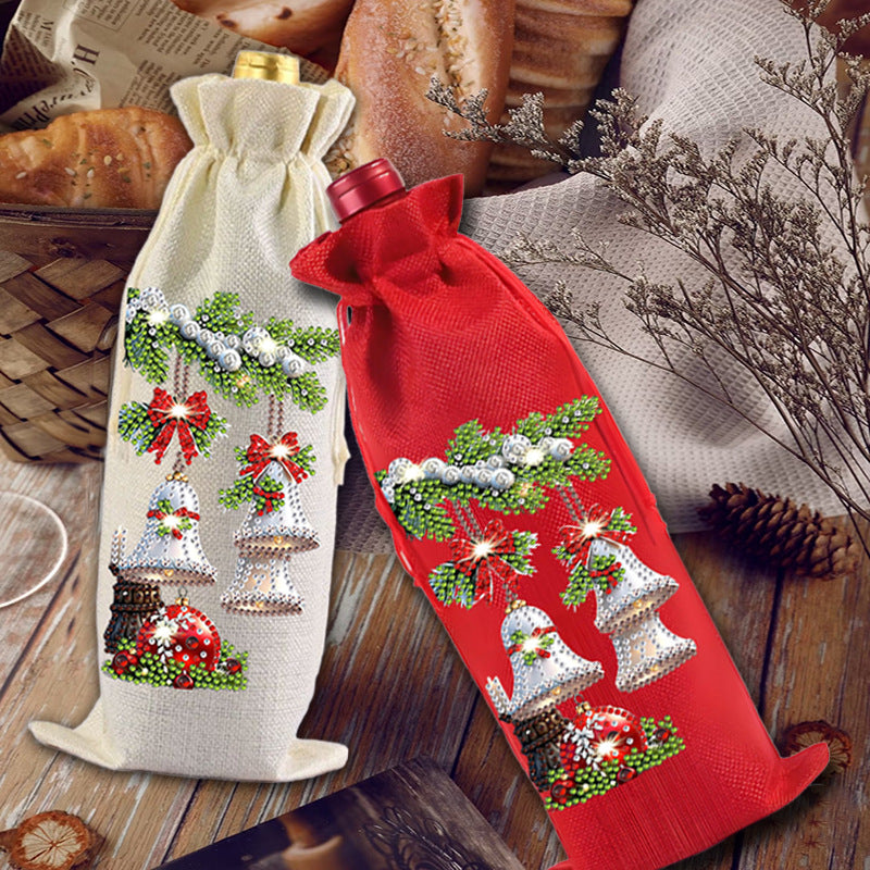 DIY Diamond Painting Christmas Linen Wine Gift Bag