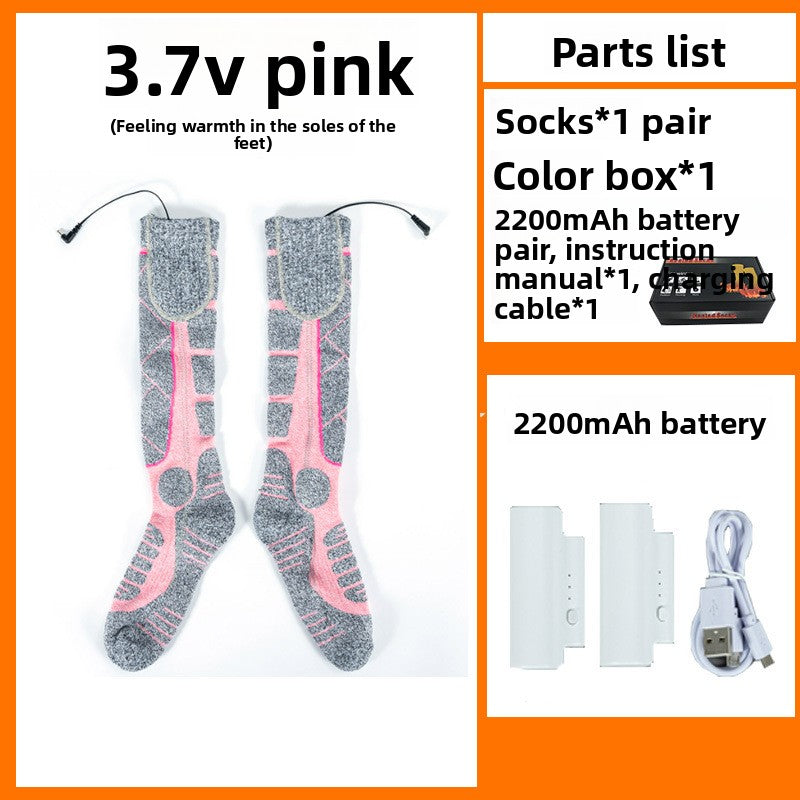 Orange and pink rechargeable electric heated socks with battery pack, photo 8