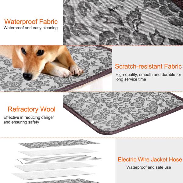 Heating pad layers: waterproof fabric, scratch-resistant fabric and wire jacket hose