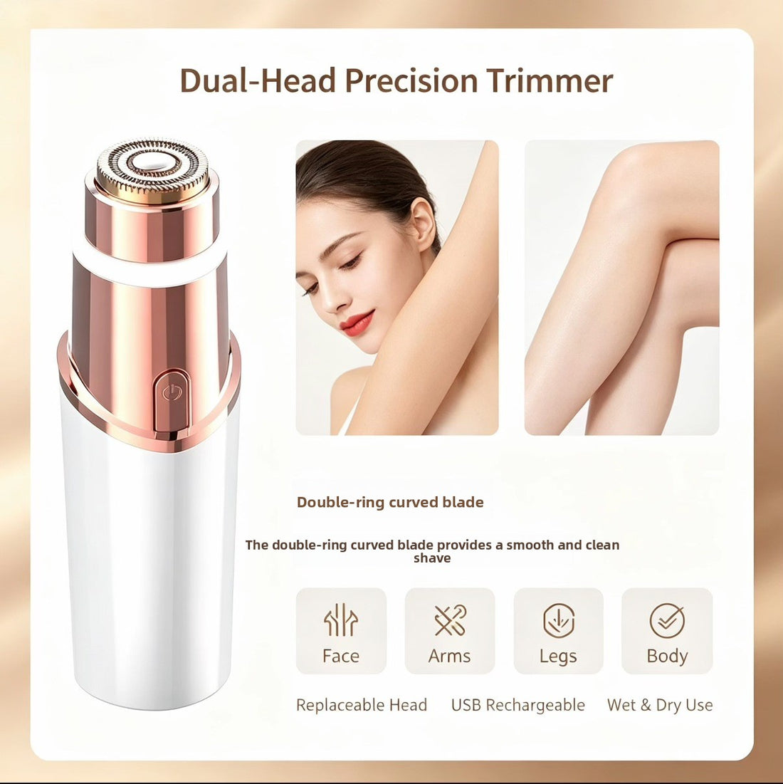 2-in-1 Lipstick Style Electric Shaver for Women, Portable Rechargeable Wet Dry Body Hair Trimmer