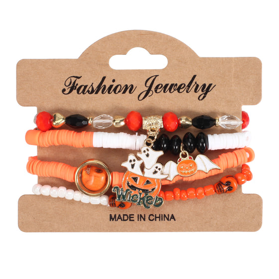 Halloween Bracelet with Ghost Pumpkin Skull Pendant Beaded Party Jewelry