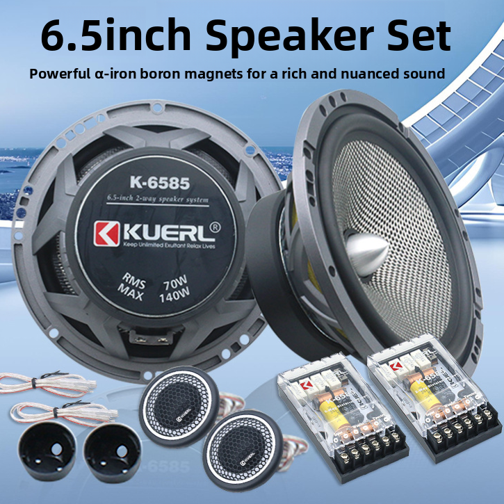 6.5 Inch 140W 2-Way Car Component Speaker System with Silk Dome Tweeters