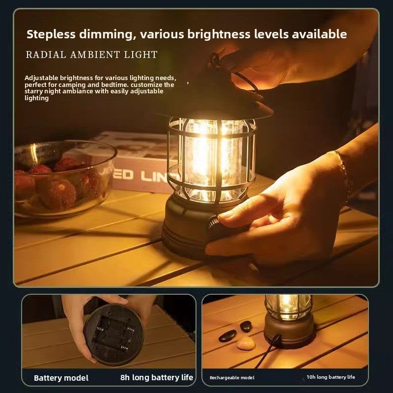 Retro Camping Lantern with Dimmable LED Light