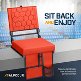 Folding reclining stadium seat full front view in red