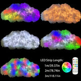 Five finished cloud lamps in different colors with the remote and strip length chart