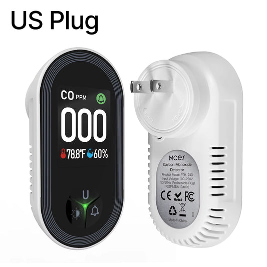 3In1 Carbon Monoxide Detector Plug-In Display with Temperature Humidity Sensor Built-In CO Monitor Alarm Sound Warning
