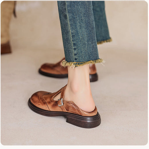 Womens Buckle Strap Flat Square Toe Casual Shoes