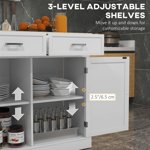 White rolling kitchen cart drawer pulls and finish close-up