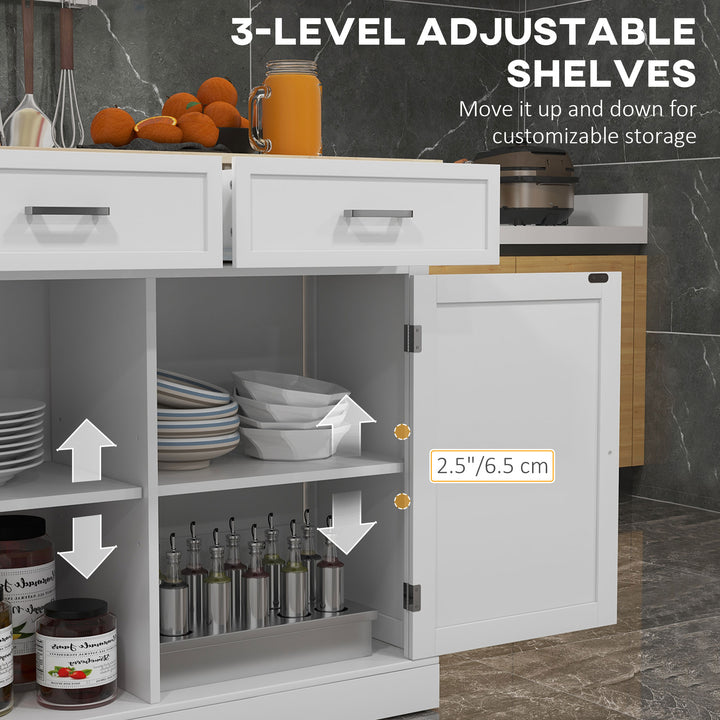 White rolling kitchen cart drawer pulls and finish close-up