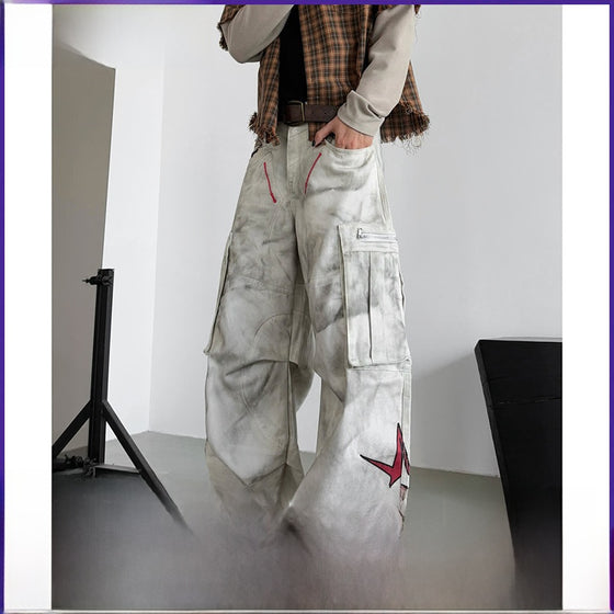 Side view of the cargo jeans with leg pockets